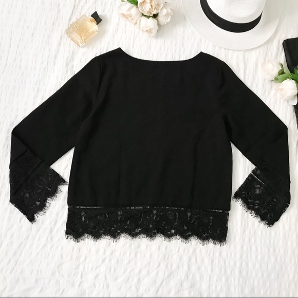 Black eyelash lace trim blouse - Picture 2 of 6
